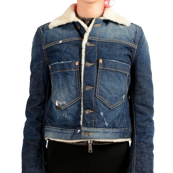 Dsquared2 Jackets & Blazers - Dsquared2 Women's Denim & Leather Fur Full Zip Shearling Jacket US S IT 40
